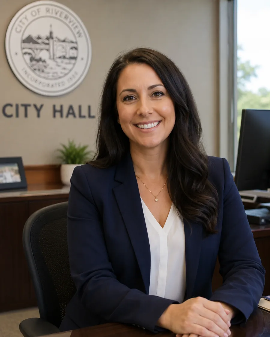 Municipal city hall administrator at her desk